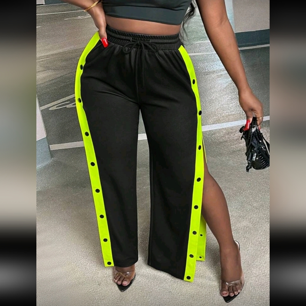 SHEIN Black Joggers with Neon Green Stripes